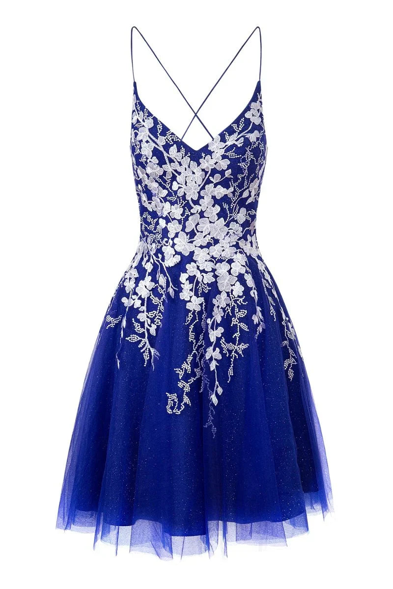 Aline Short Glitter Tulle Homecoming Dress with Appliques