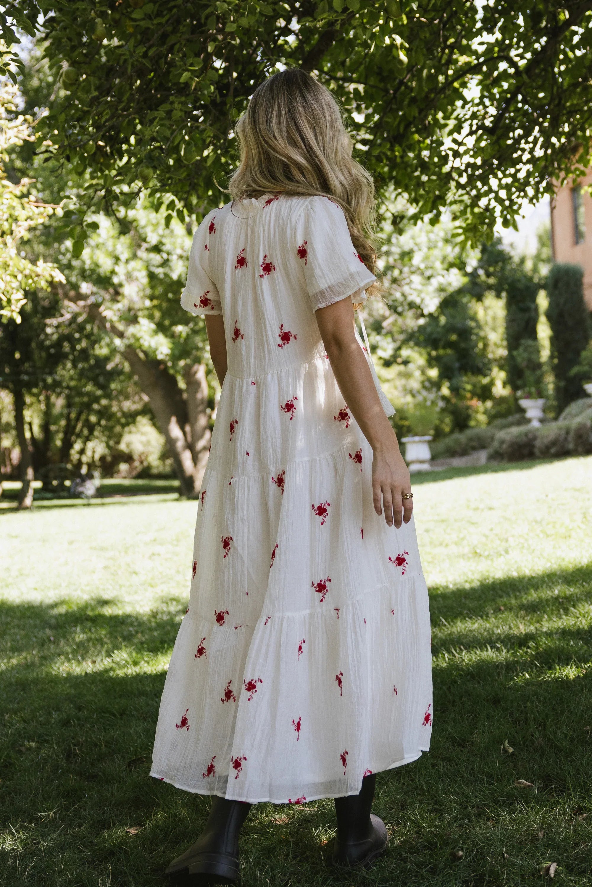 Flynn Embroidered Maxi Dress in Red