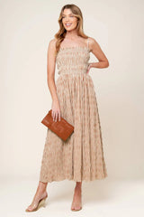 VALHALLA BROWN STRIPED MIDI DRESS