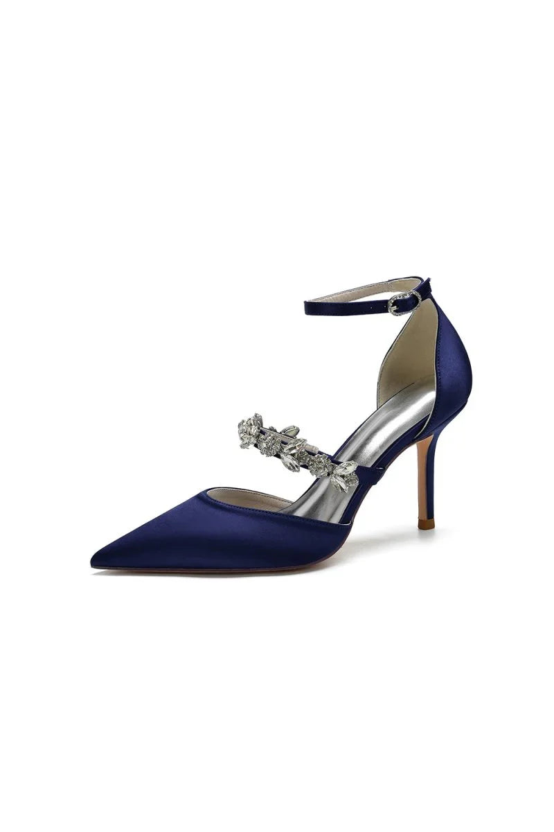 Satin High Heels with Rhinestone Strap