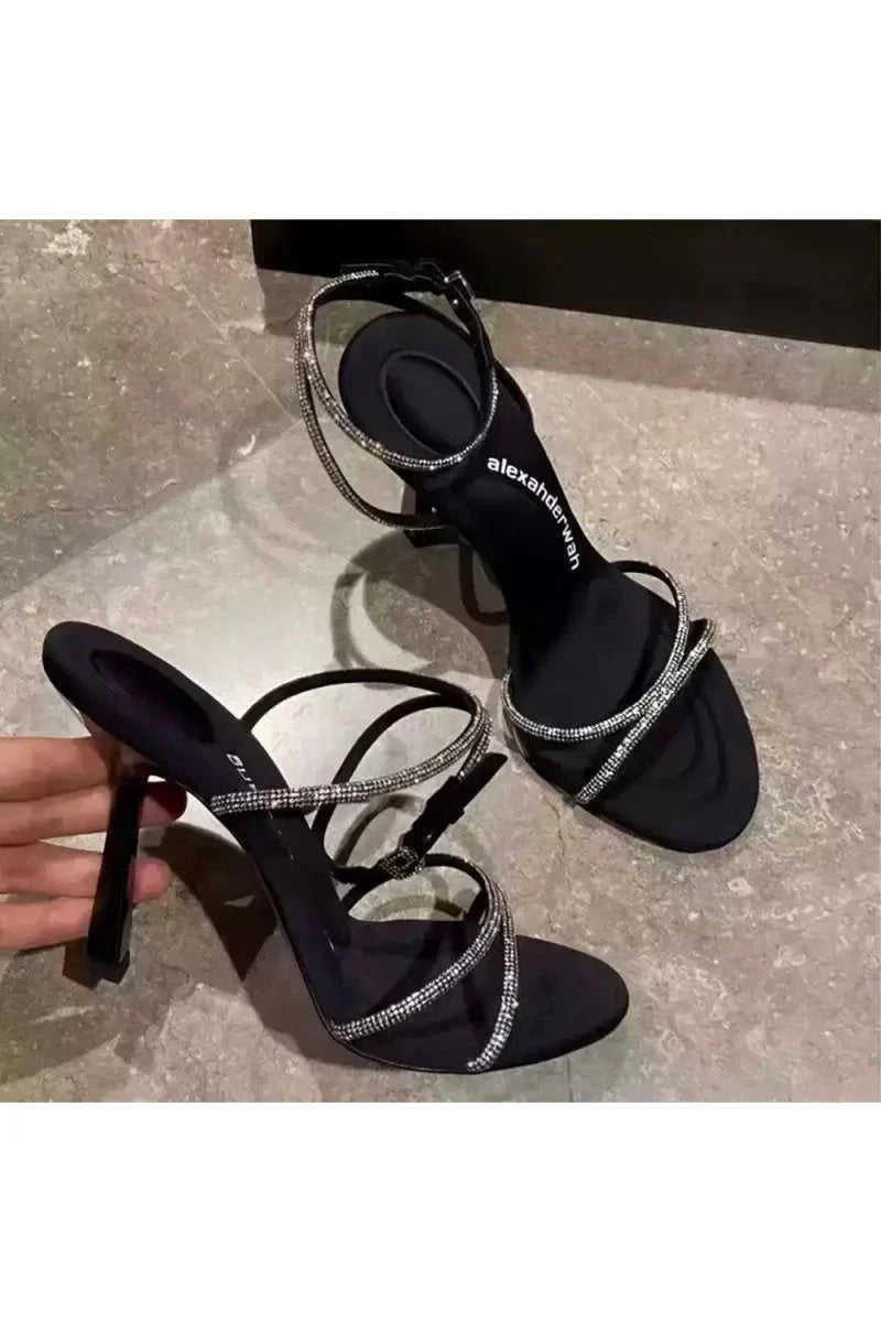 Rhinestone Cross Strap Open Toe Stiletto Heel Party Shoes