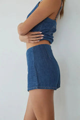 Amena Mid Rise Denim Shorts