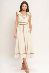 BREEZE CANVAS RUFFLE MIDI DRESS