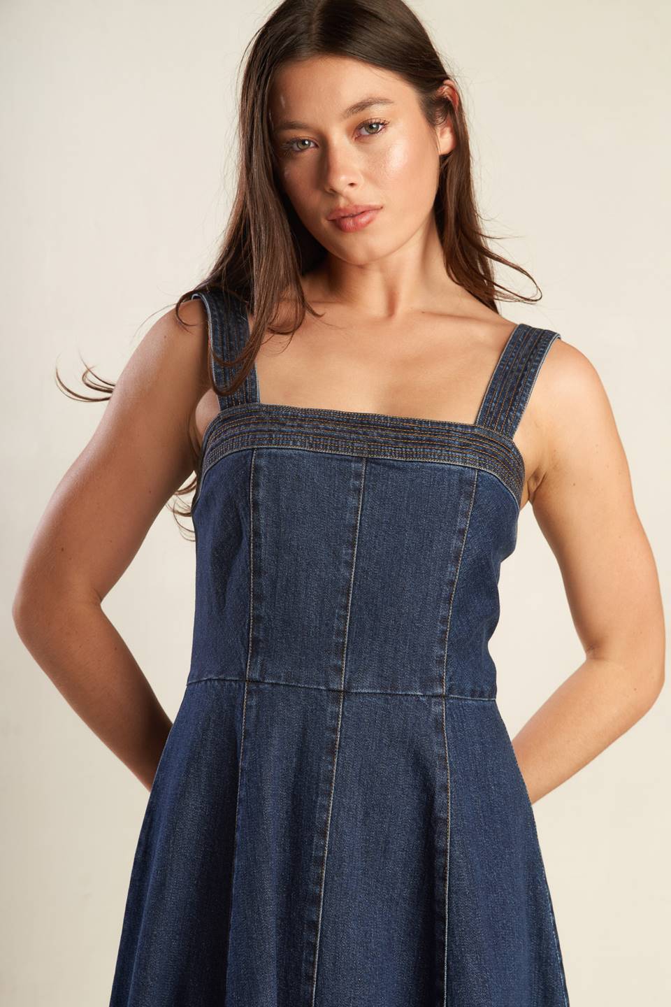 DOMINIQUE DARK DENIM MIDI DRESS