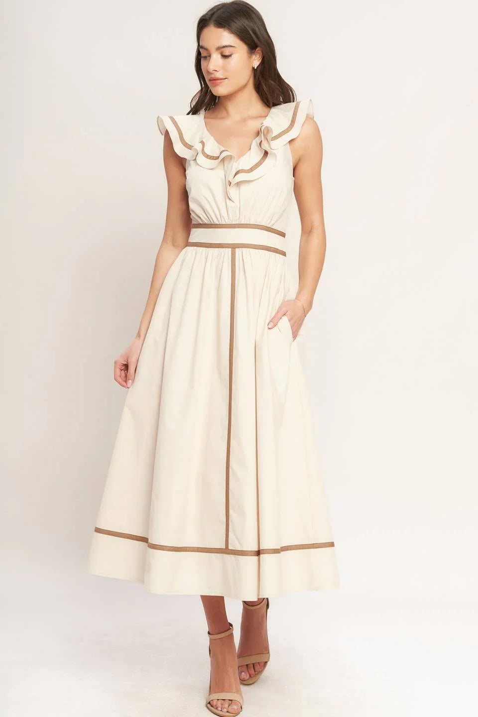 BREEZE CANVAS RUFFLE MIDI DRESS