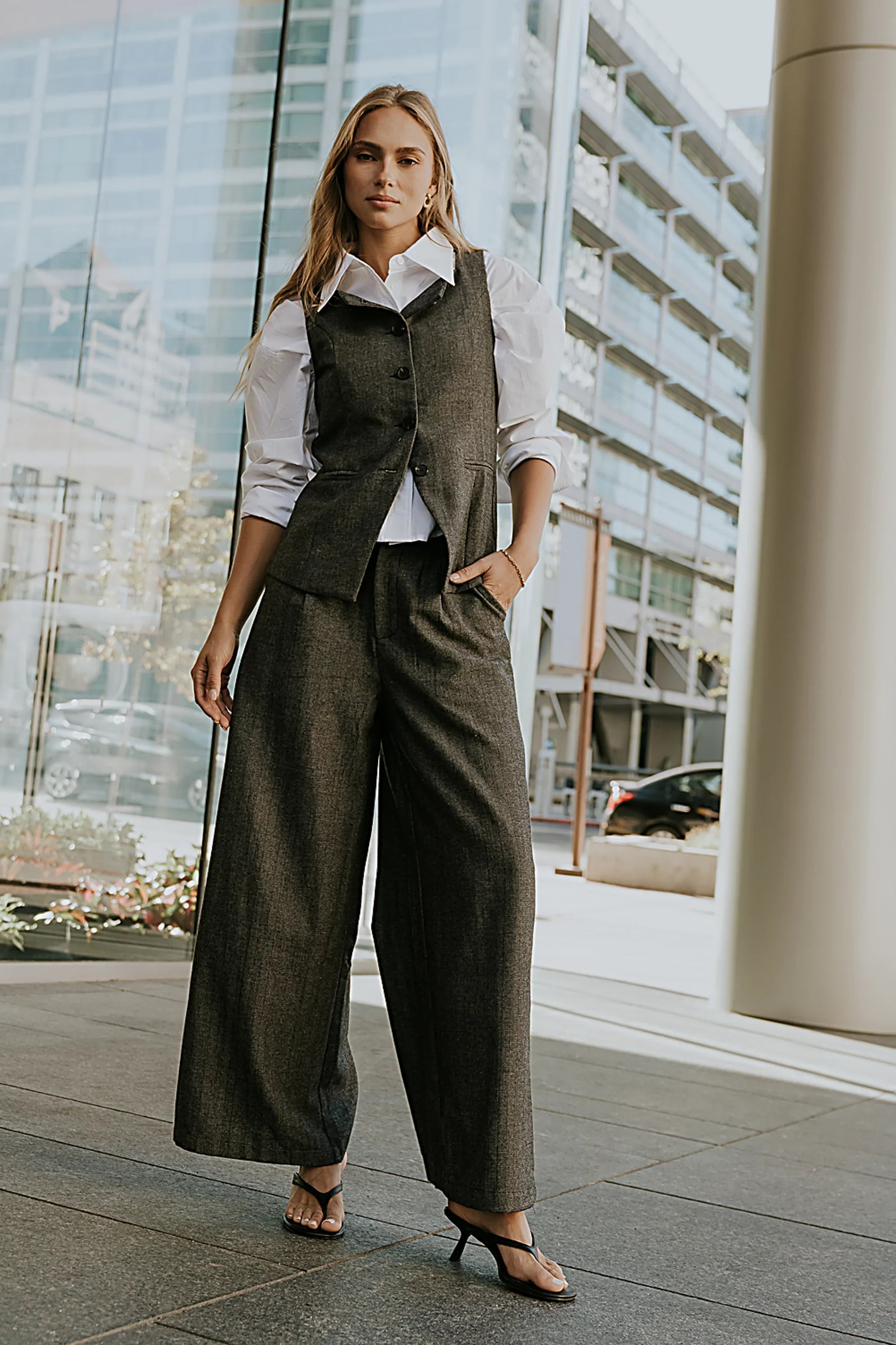 Arden Herringbone Wide Leg Trousers