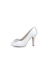 Silver High Heels with Crystal Bow Decoration