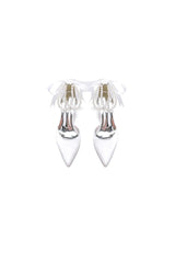 Pointed Toe Pearl Ribbon Ankle Strap Chunky Heel
