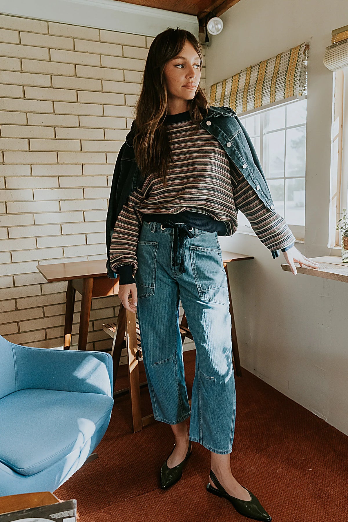 Jocelyn Barrel Jeans in Medium Wash Stripe