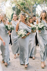 Ankle Length Slit Mermaid Bridesmaid Dresses with One Shoulder