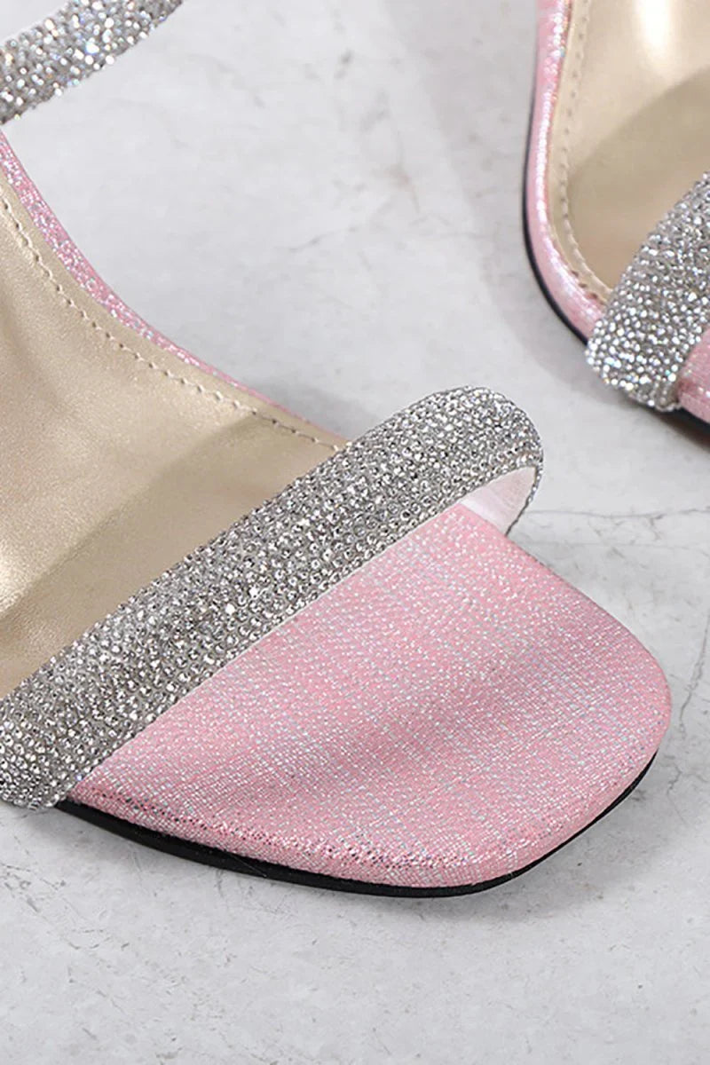 Square Toe Rhinestone Stiletto Sandals