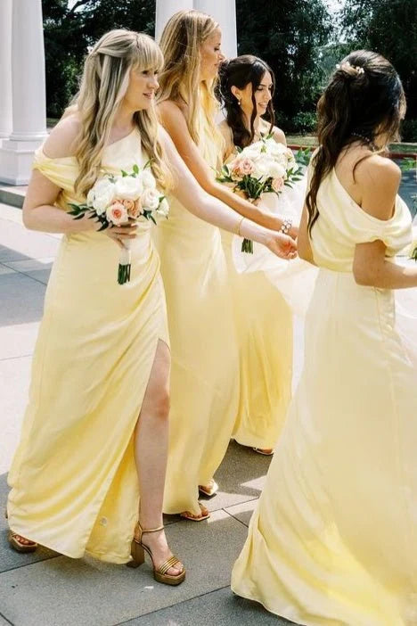 Mermaid Satin One Shoulder Bridesmaid Dress with Slit