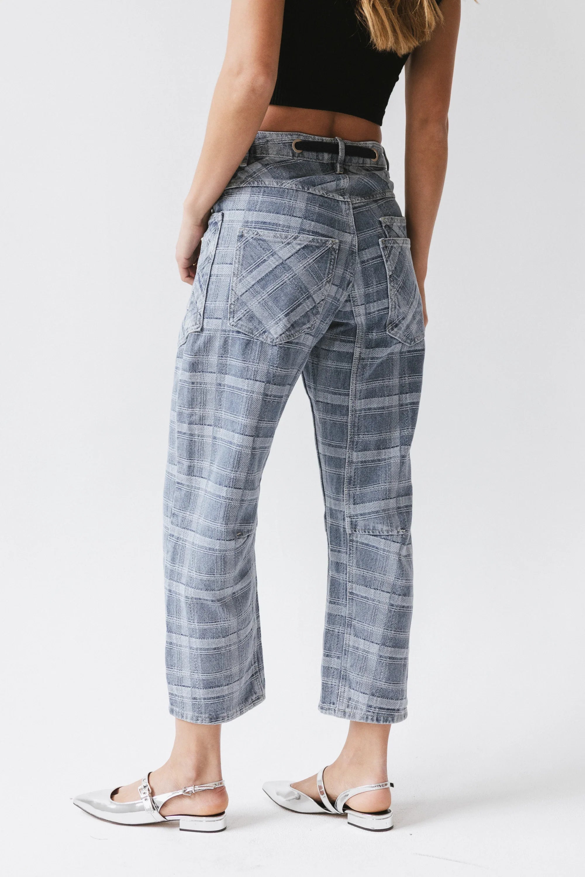 Judy Plaid Barrel Jeans