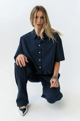 Melody Pinstripe Blouse in Navy
