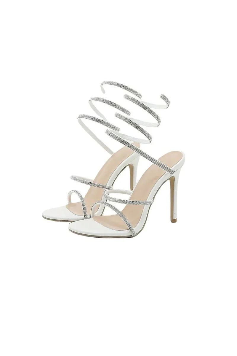 Rhinestone Toe Stiletto White High Heels