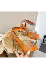 Crystal Embellished Transparent Strappy Stiletto Heels