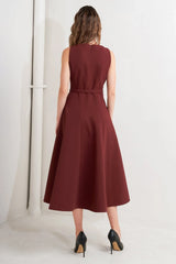 LIVING THE DREAM WINE WOVEN MIDI DRESS