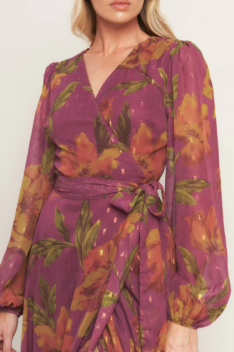 EMBER GARDEN DARK MAUVE FLORAL MAXI DRESS