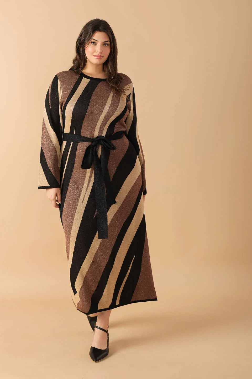 PUT ON A SMILE BROWN MIDI SWEATER DRESS