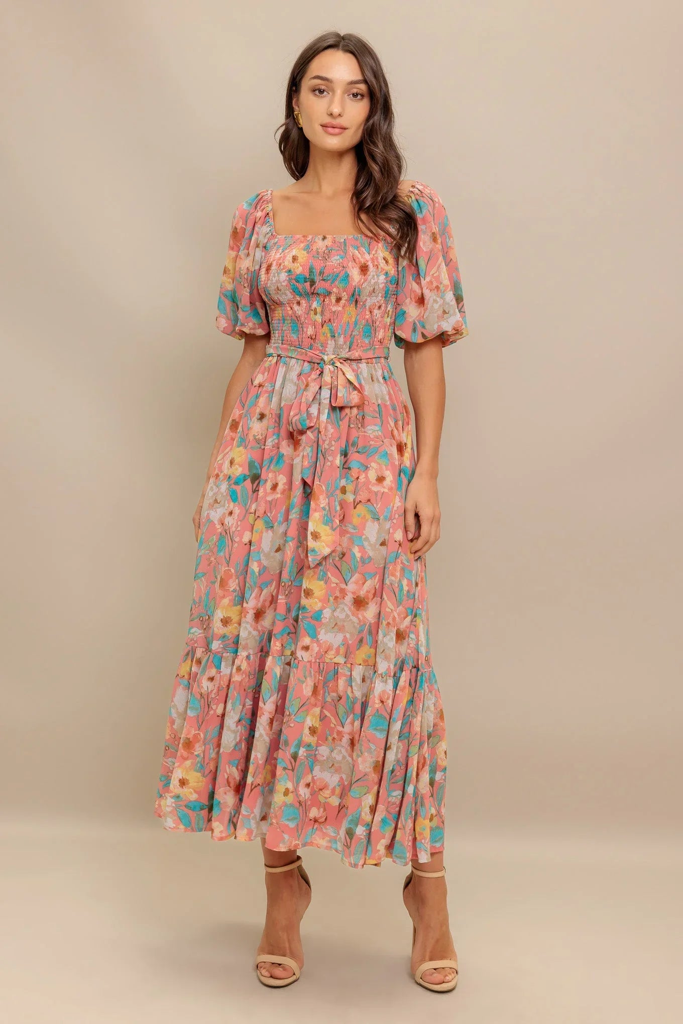 ROSY TWILIGHT FLORAL MIDI DRESS