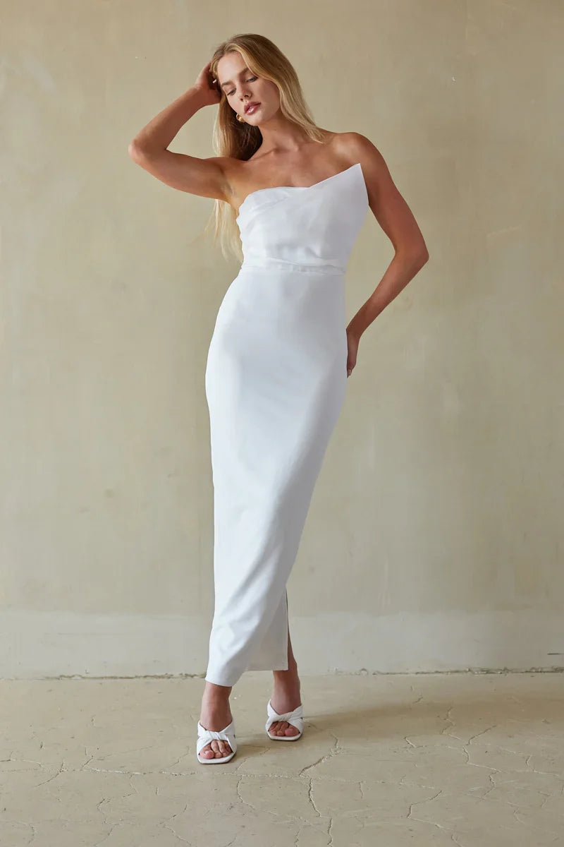 Odessa Asymmetrical Neck Strapless Maxi Dress