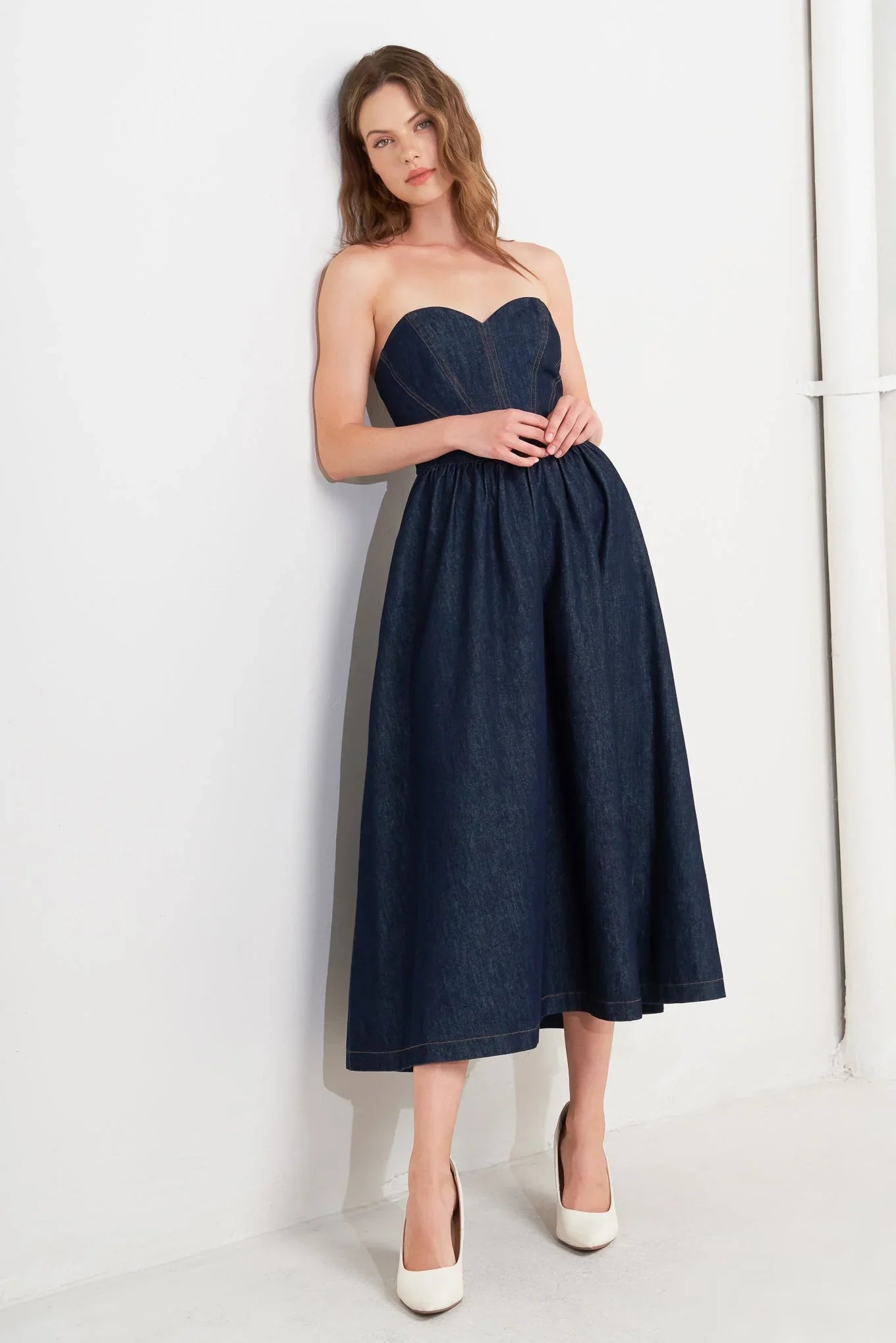 VINTAGE SIREN DARK DENIM MIDI DRESS