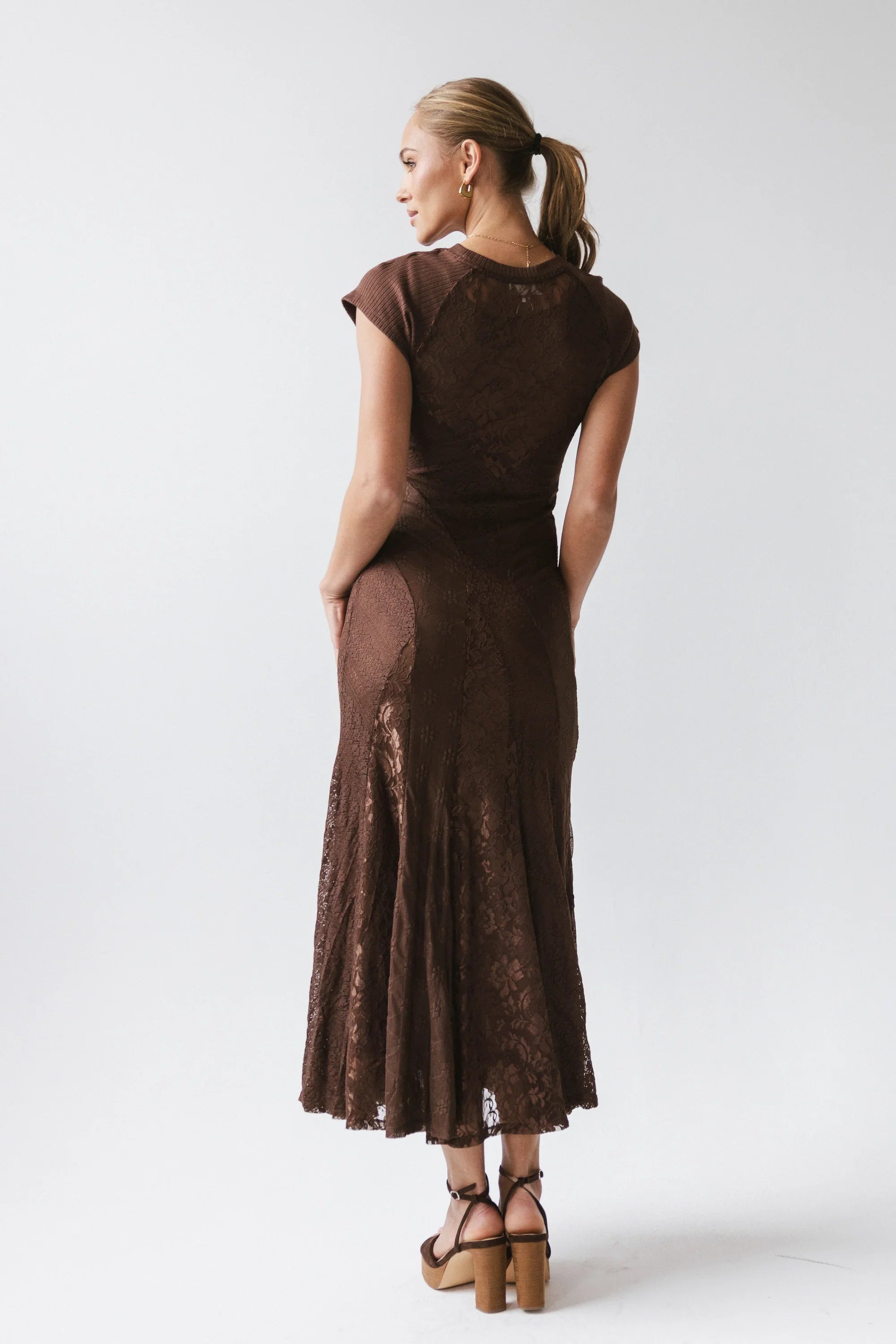Kameron Lace Maxi Dress in Brown