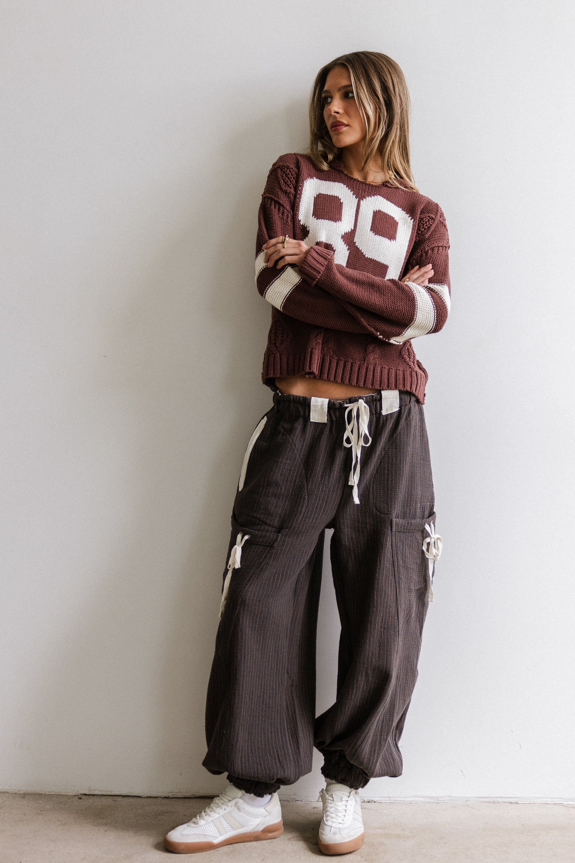 Cozette Striped Baggy Pants in Navy