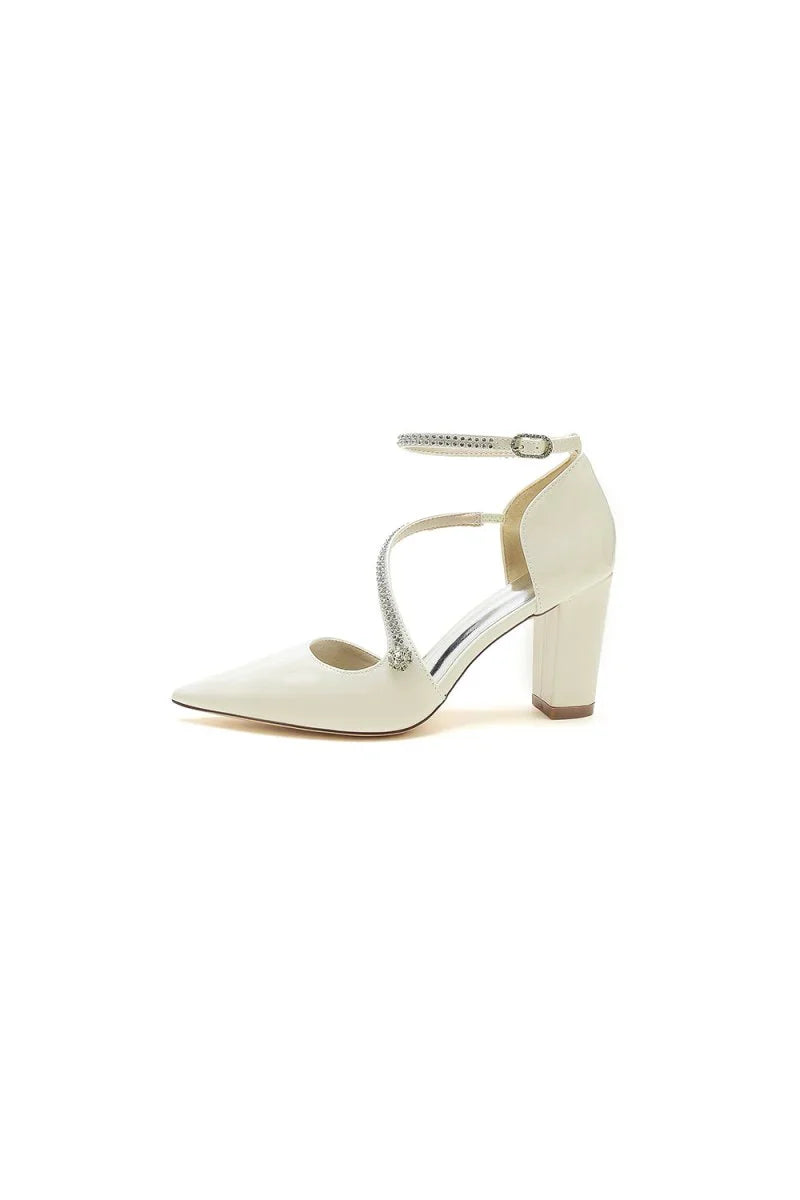Ivory Chunky Heels with Silver Chain Detailing