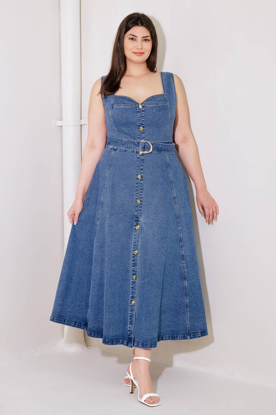 PRETTIEST BEHAVIOR DENIM MIDI DRESS